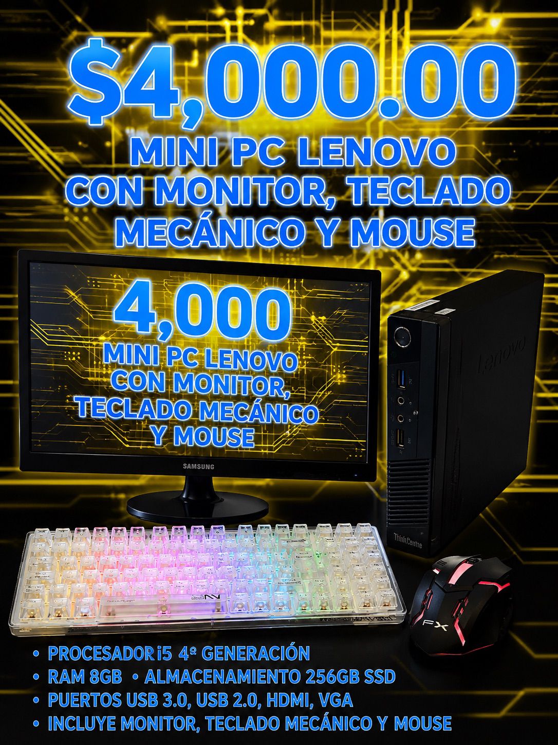 Mini PC Lenovo con monitor